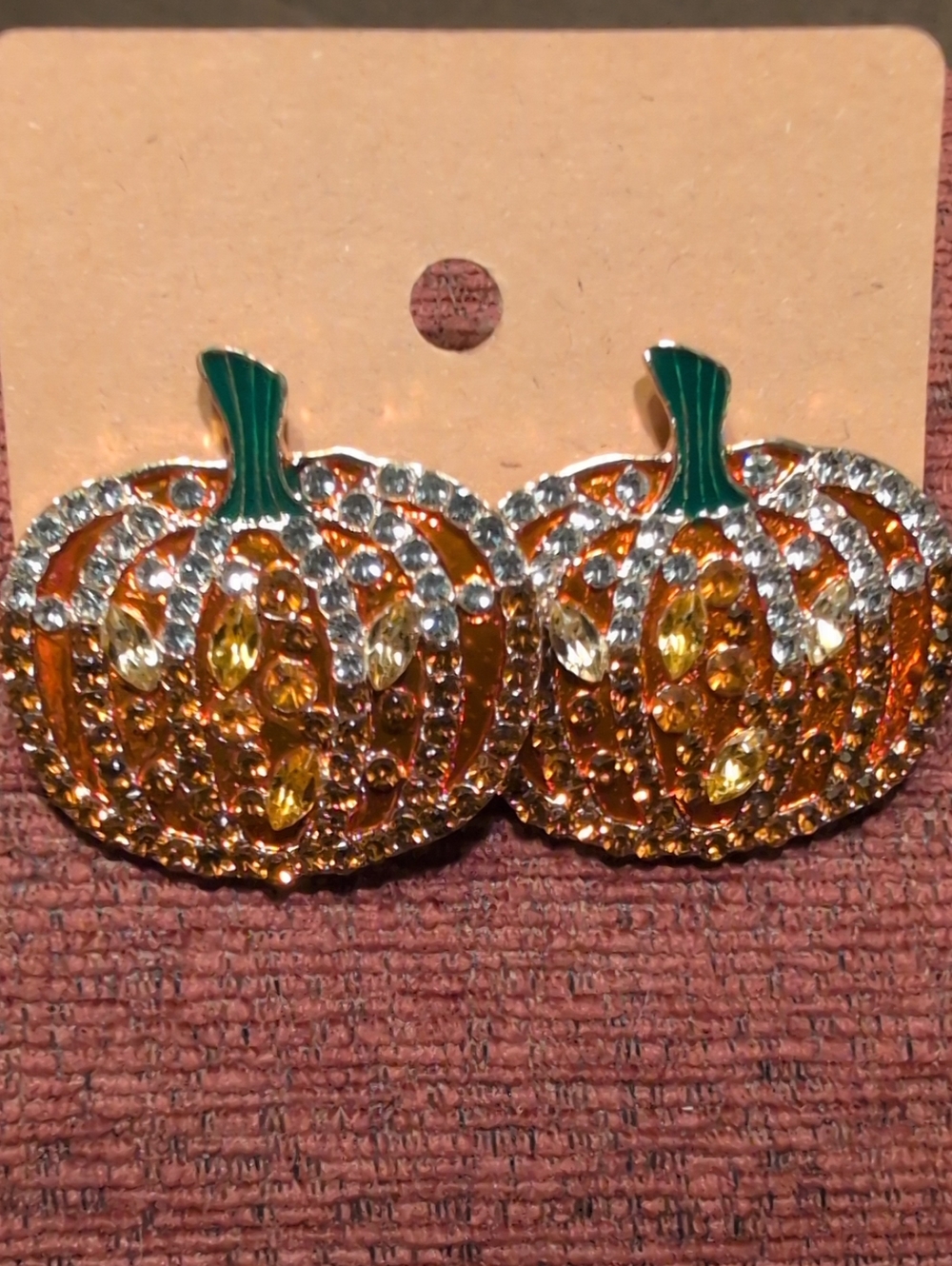 Sparkling Pumpkin Earrings - Orange & Green